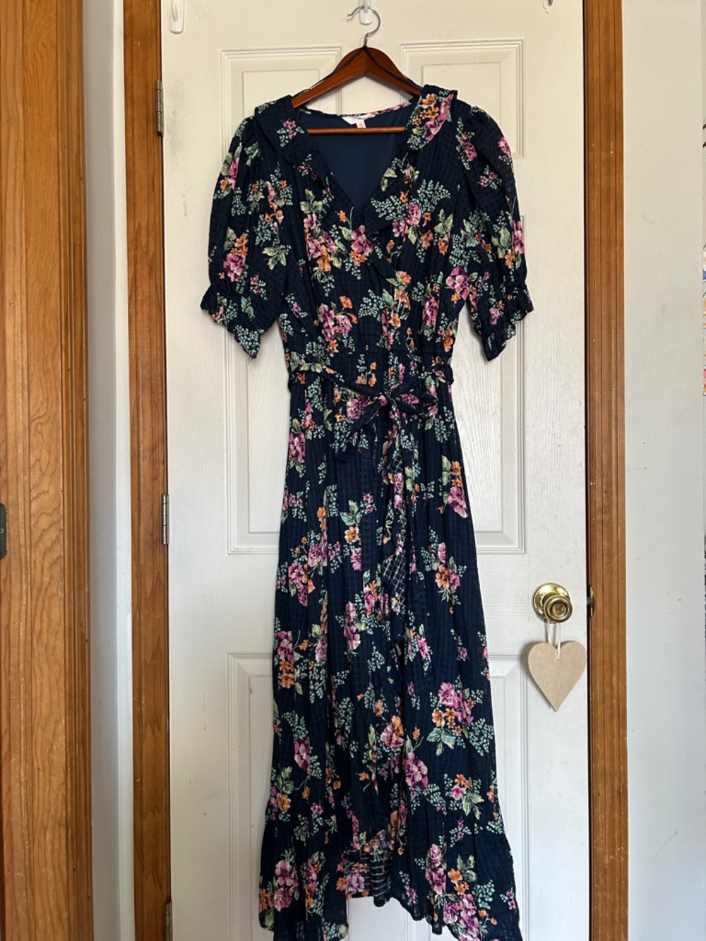 LC Lauren Conrad Navy Floral Wrap Maxi Dress with Tie Waist